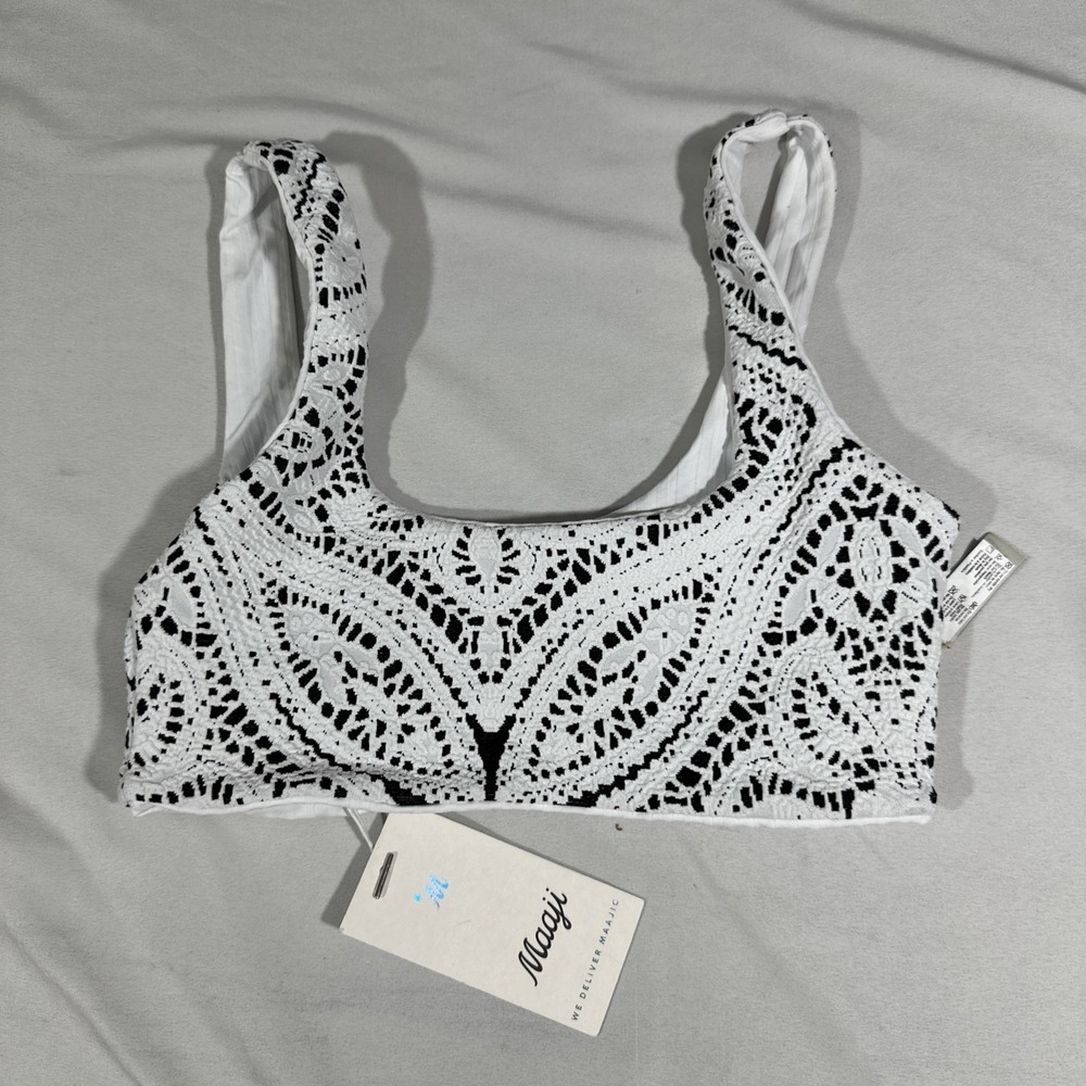 NWT Maaji [ Small ]‎ Reversible Bralette Bikini Top White Rib Lace Texture 7114